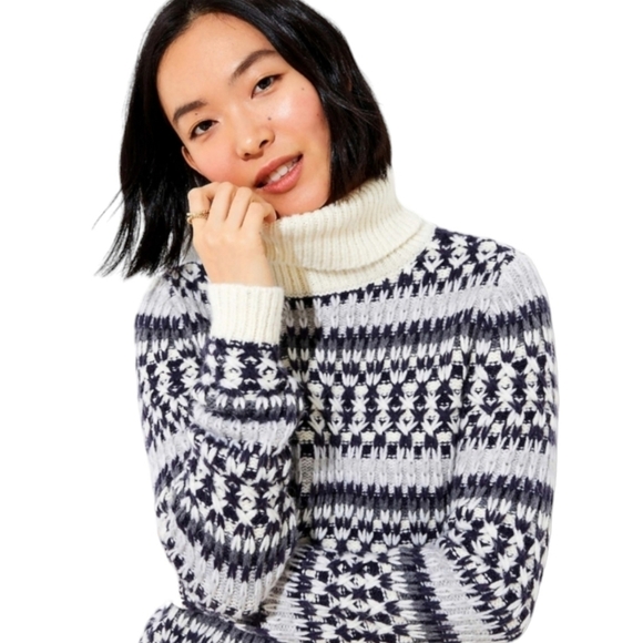 Loft - Knit Stitched Striped Turtleneck Sweater - Picture 1 of 16
